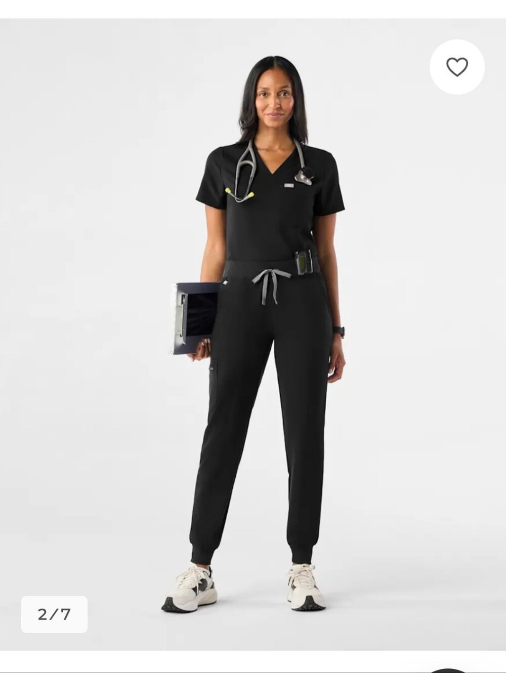 Figs Black Jogger Scrubs with Gray Drawstring